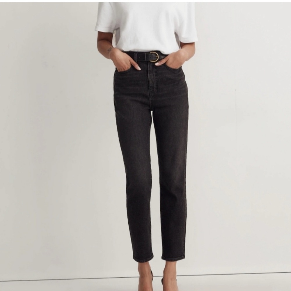 Madewell The Mom Jean Black High Rise Tapered Ankle Denim Size 30
